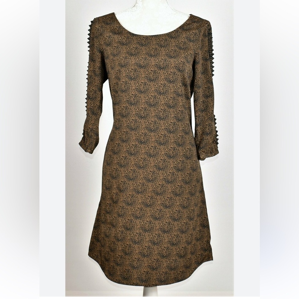 Scotch & Soda Brown Patterned Three Quarter Long Sleeve Dress sz S